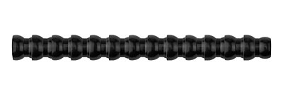 a plastik-made black hinged hose of the Aqua-Loc modular coolant hose series, consisting of 13 single hinged elements, each with click-action ballhead hinge at the rear and ballhead hinge at the front for conducting cutting coolant liquids, isolated on white background