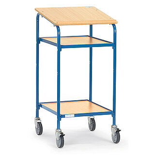 ein blaues FETRA® Rollpult mit 3 Etagen auf weißem Hintergrund