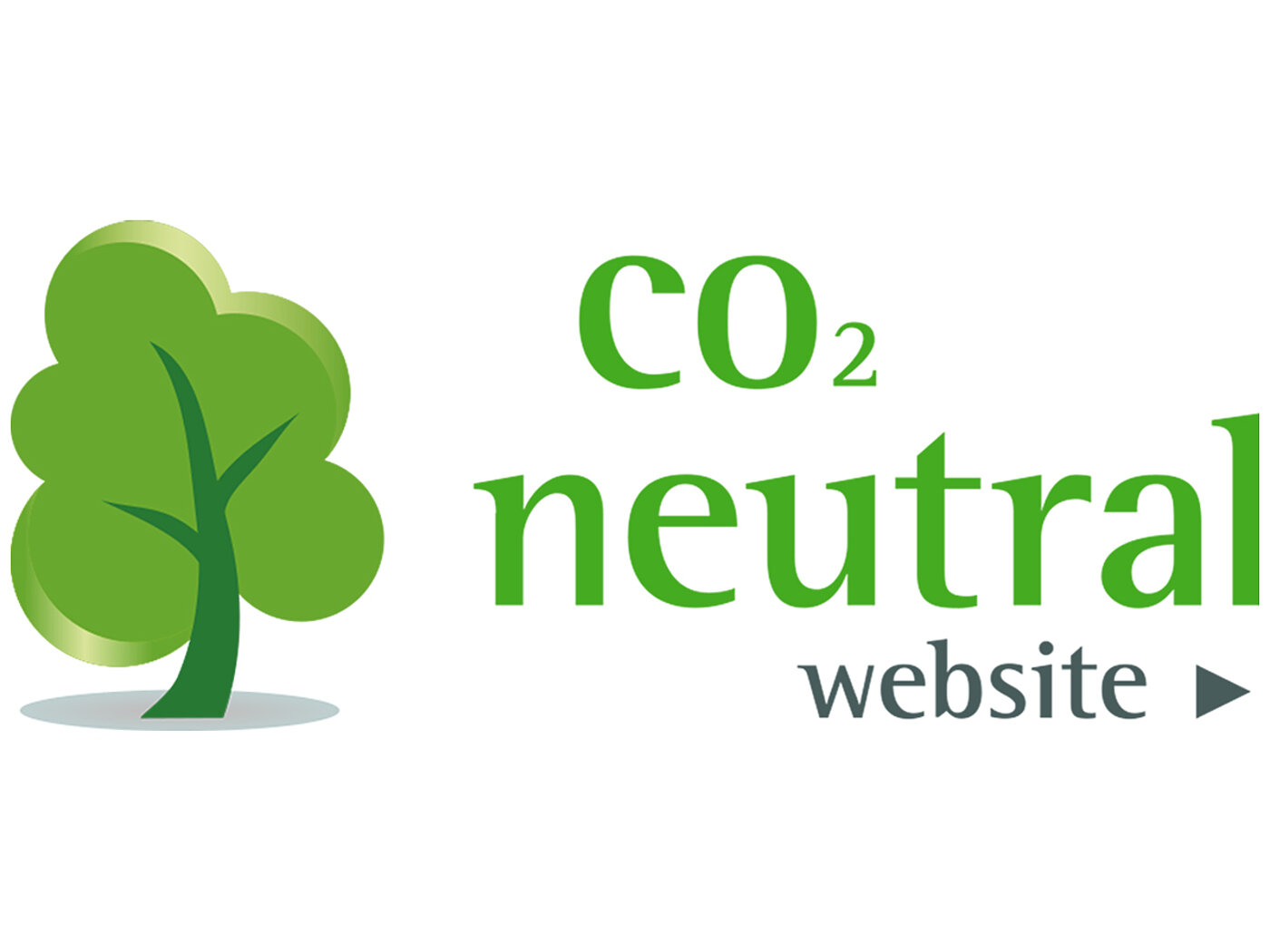 a logo with the text message 'CO2-neutral website' in green letters, featuring a stylized green tree that symbolizes growth and green friendliness, all depicted on white background
