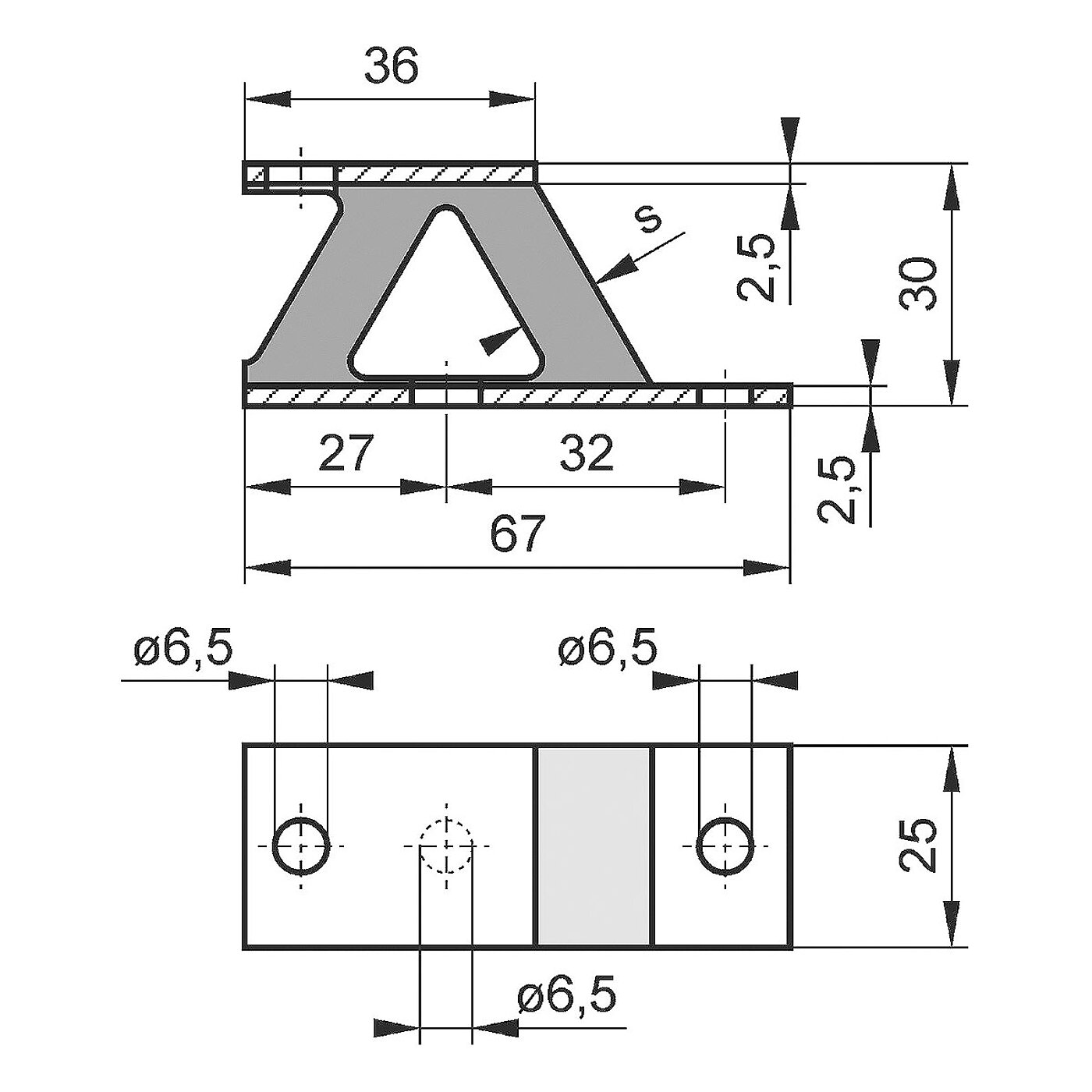 schematische Zeichnung eines Gummi-Metall-Geräteelementes mit Bodenplatte, Trägerplatte und dazwischenliegendem Elastomerkorpus