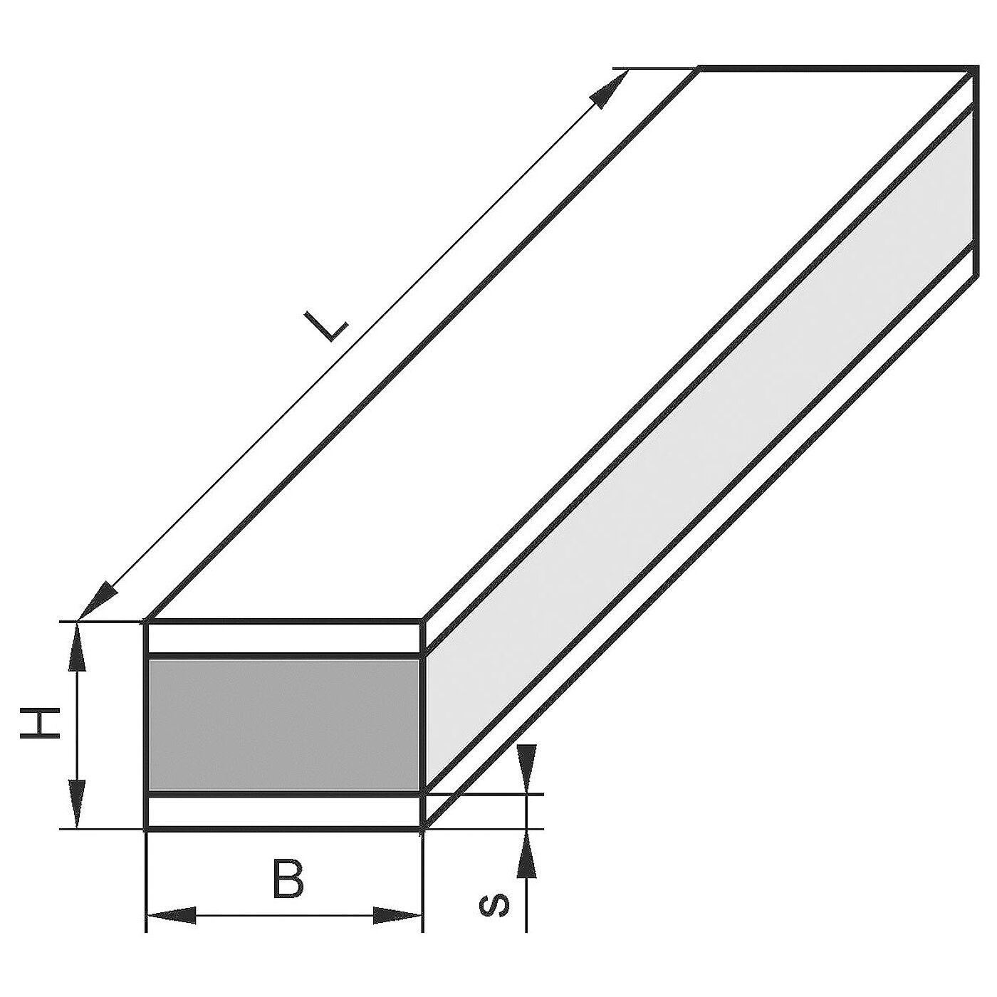 schematic drawing of an elongated elastomer, vulcanized in between two metal plates