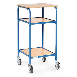 ein blaues FETRA® Rollpult mit 3 Etagen auf weißem Hintergrund