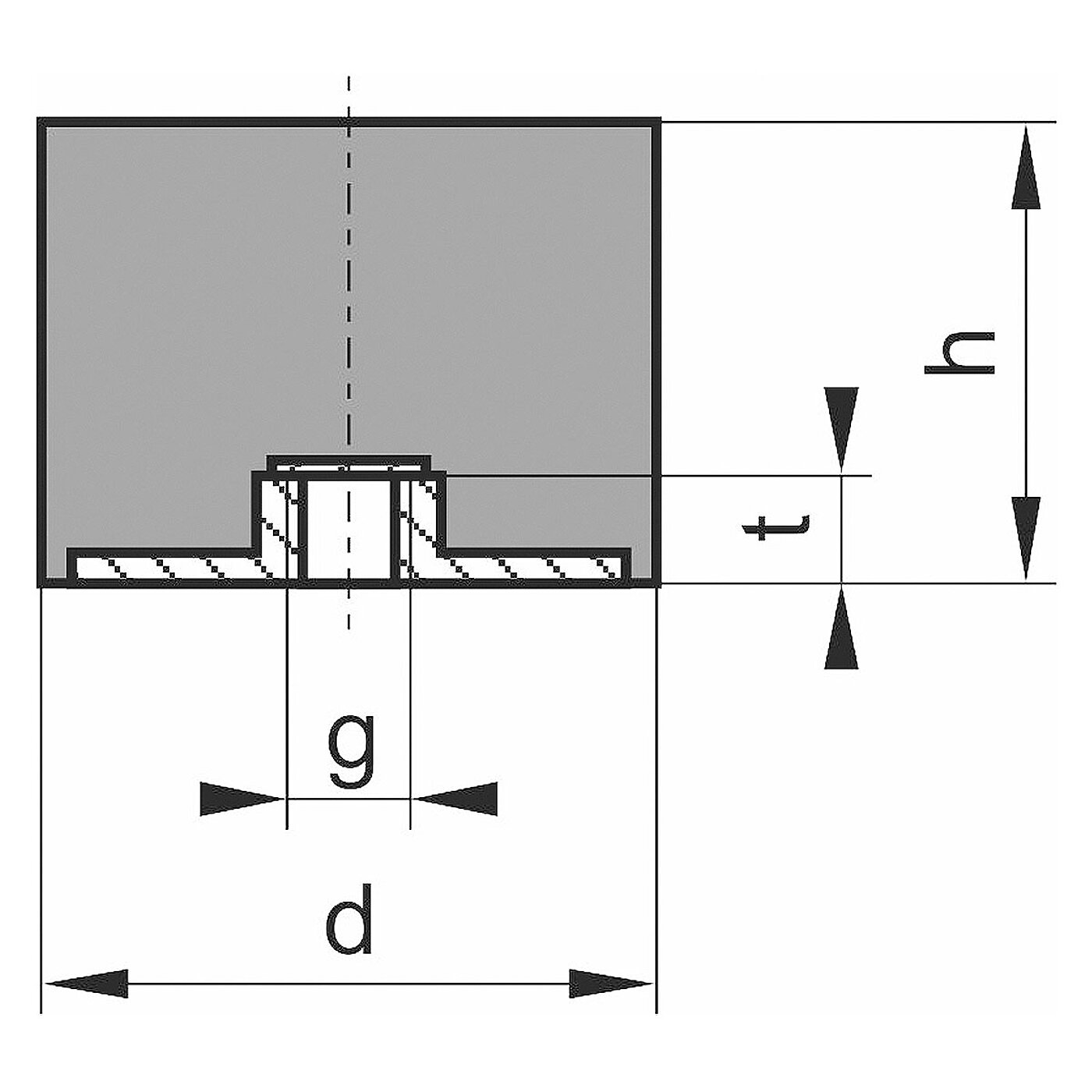 schematische Zeichnung eines Gummi-Metall-Elementes mit einseitigem Innengewinde und zylindrischem Elastomerkorpus