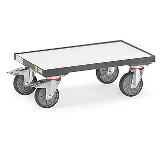 ein schiefergrauer FETRA® Rollwagen für Eurokästen in ESD Ausführung auf weißem Hintergrund