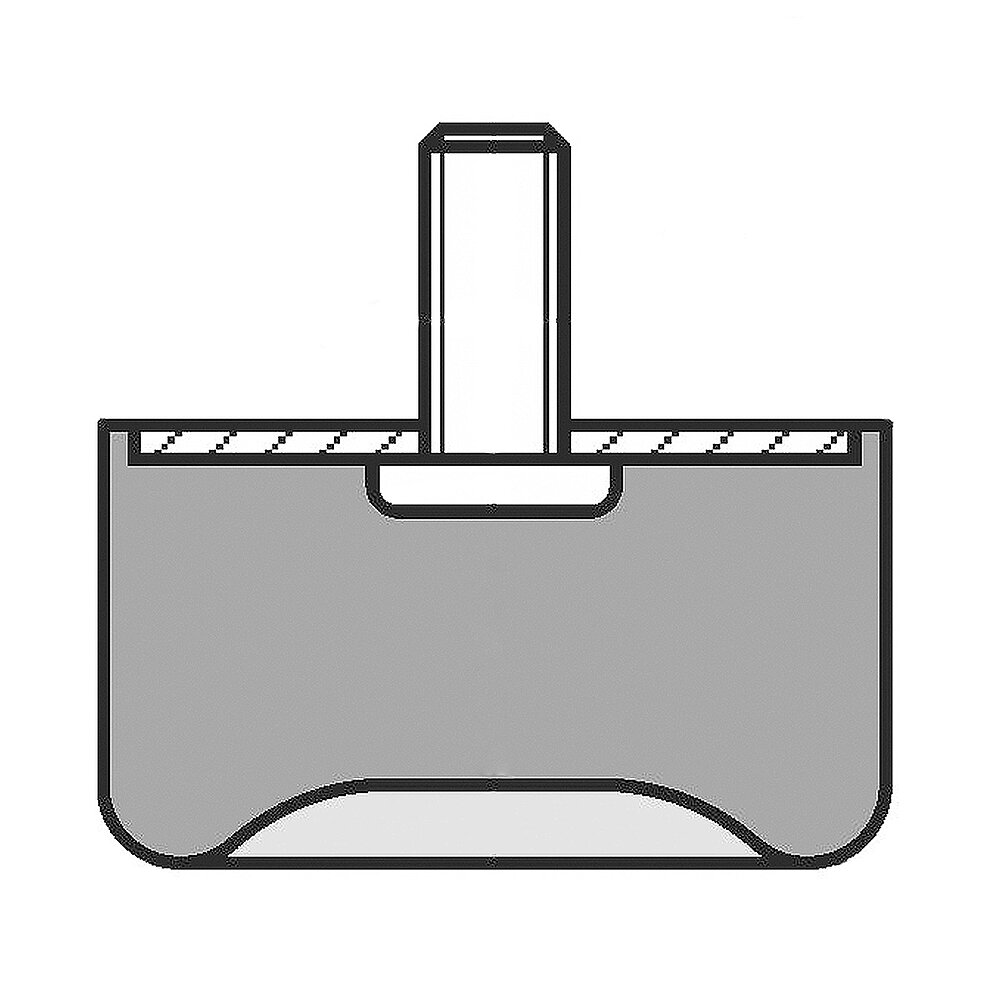 Zeichnung eines Gummi-Metall-Elementes mit einseitigem Außengewinde und zylindrischem Elastomerkorpus mit Saugvertiefung auf weißem Hintergrund
