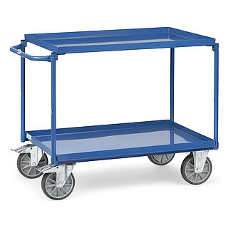 ein FETRA® Tischwagen mit Blechwannen mit zwei Etagen auf weißem Hintergrund
