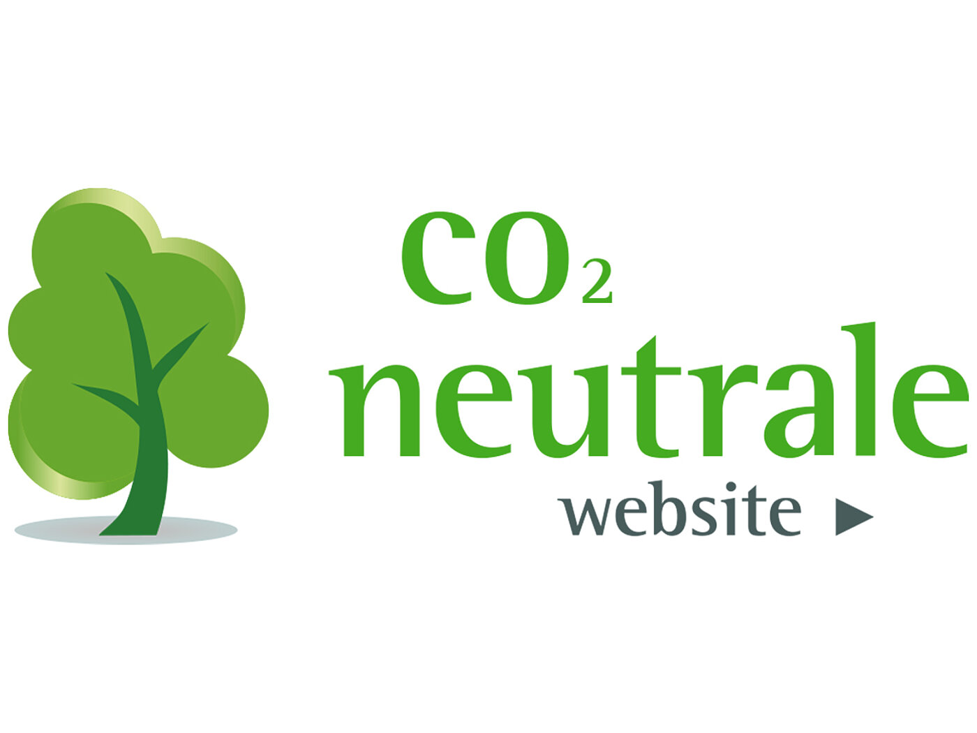ein Logo mit der Textbotschaft 'CO2-neutrale Website' in kleingeschriebenen grünen Buchstaben, links daneben ein stilisierter grüner Baum, der Wachstum und Umweltfreundlichkeit symbolisiert, alles dargestellt auf weißem Hintergrund