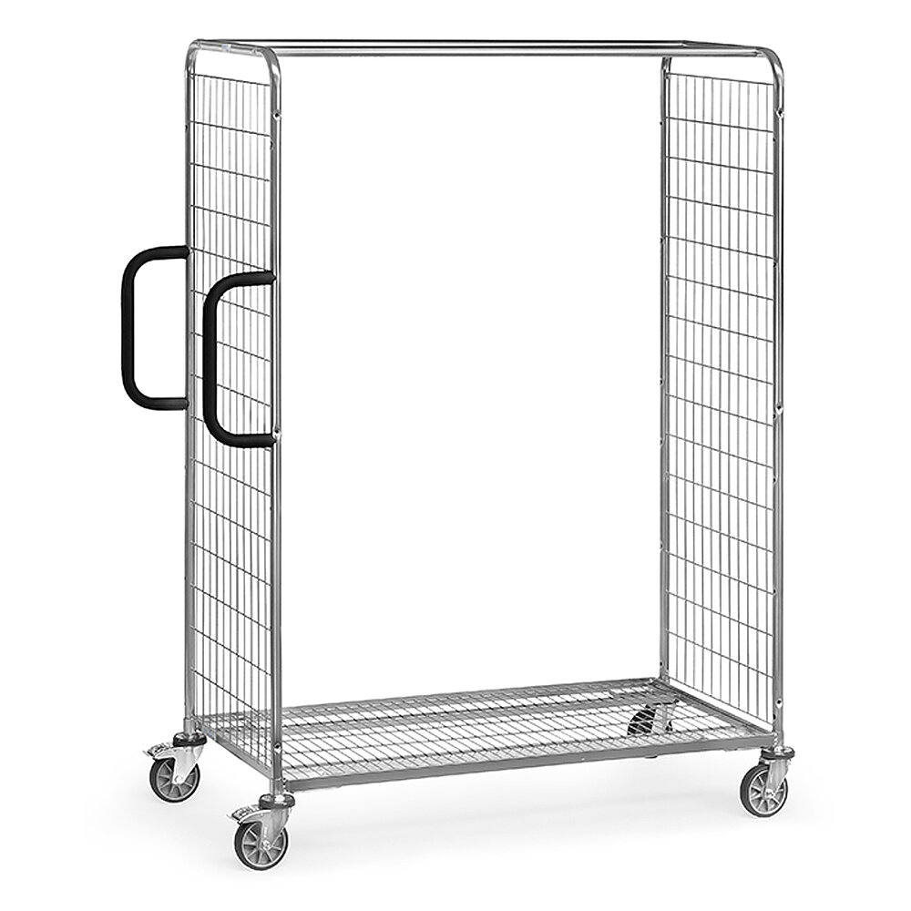 ein verzinkter FETRA® Kommissionierwagen mit zwei schwarzen Schiebegriffen auf weißem Hintergrund