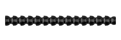 a plastik-made black hinged hose of the Aqua-Loc modular coolant hose series, consisting of 14 single hinged elements, each with click-action ballhead hinge at the rear and ballhead hinge at the front for conducting cutting coolant liquids, isolated on white background